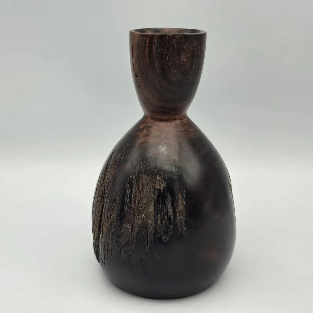 Vintage Hand Turned Ironwood Burl Wood Vase Live Edge Nice Patina 7